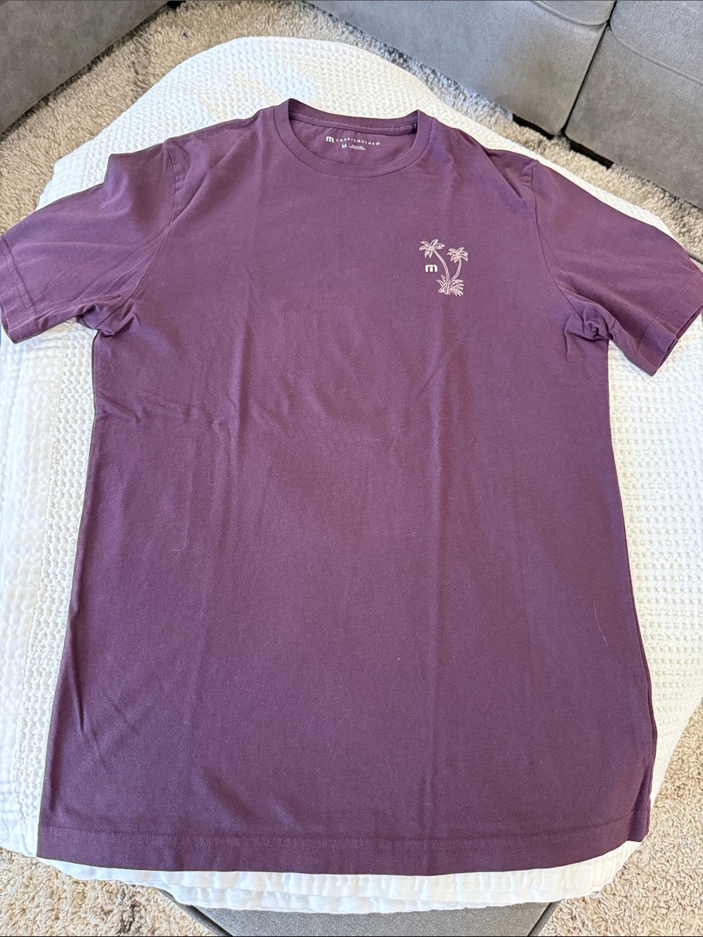 Travis Mathew Plum Short Sleeve Tee with Palm Tree Graphic